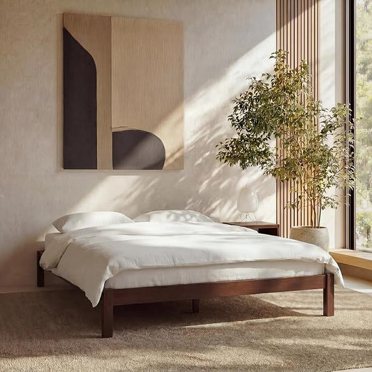 LIFEMENT Twin Bed Frame Classic Wood Platform, Noise Free, Under Bed Storage, No Box Spring Needed, Easy Assembly, Walnut
