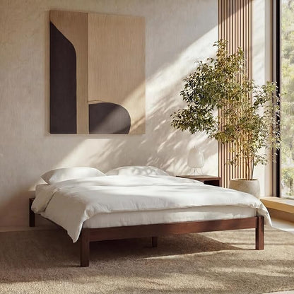 LIFEMENT Queen Bed Frame Classic Wood Platform, Noise Free, Under Bed Storage, No Box Spring Needed, Easy Assembly, Walnut
