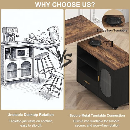 HSH 72" Rustic Kitchen Island with Storage, Mobile Farmhouse Kitchen Island Cart with Cabinet, Drawer & Shelves, Island Table on Wheels for Meal Prep, Dining Room & Home Bar, Rustic Brown & Black Oak