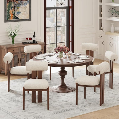 MALOL Modern Wooden Dining Chairs Set of 2, Upholstered Fabric Kitchen Chairs with Sculptural Backrest, Mid-Century Farmhouse Dining Room Chairs with Solid Wood Legs, Beige