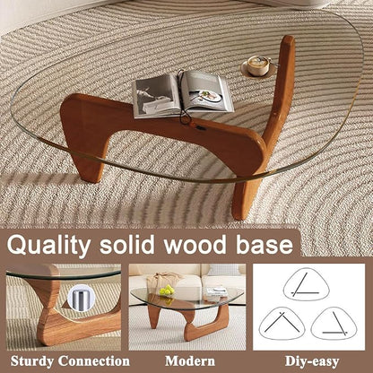 Glass Coffee Table, Mid Century Modern Coffee Table, Coffee Table for Living Room Center Table Suitable for Bedroom Living Room Reception Office Tables (Walnut/Transparent, Large)