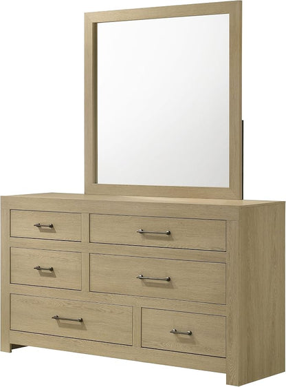 Coaster Home Furnishings - Hendricks - Wood - 6-Drawer Dresser with Mirror with Asymmetrical Drawers, Gunmetal Pulls, and Square Edges - Bedroom - Light Oak - 222653M