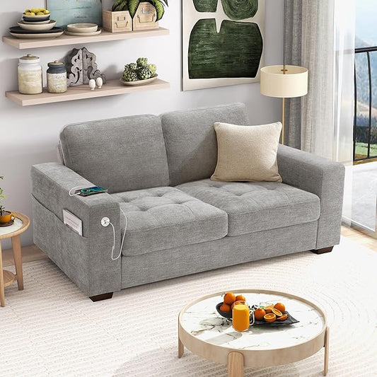 Hanherry 70" Loveseat Sofa for Living Room, Modern Comfy Couch with Medium Firm Seat Cushion, Removable Cover,Wide Armrest,USB/Type-C Port,Chenille Fabric Couches for Small Space,Apartment,Bedroom