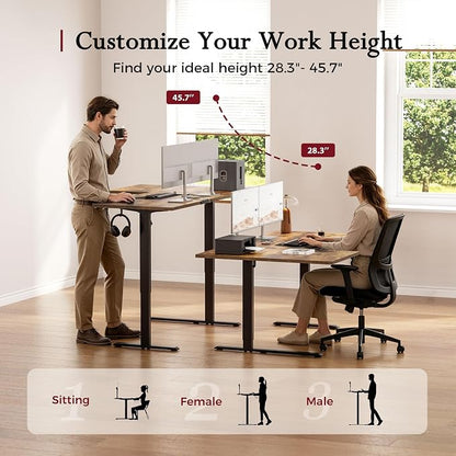 Klicelor L Shaped Standing Desk, 55 Inch Electric Height Adjustable Desk with Memory Preset, Reversible Sit Stand Up Computer Workstation for Home Office, Splice Board, Rustic Brown