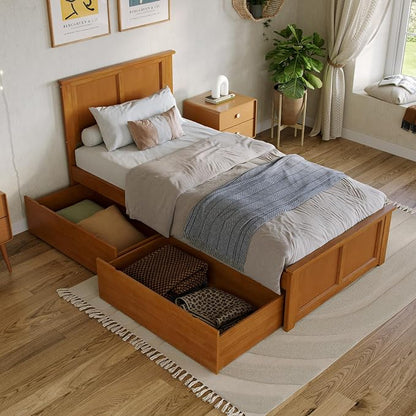 AFI, Madison Twin XL Platform Bed with Matching Footboard & Storage Drawers, Light Toffee