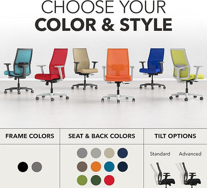 HON Ignition 2.0 Mid‑Back Ergonomic Office Chair, Mesh Task Desk Chair with Lumbar Support, Standard Synchro‑Tilt, Height and Width Adjustable Arms, Titanium Frame, Onyx