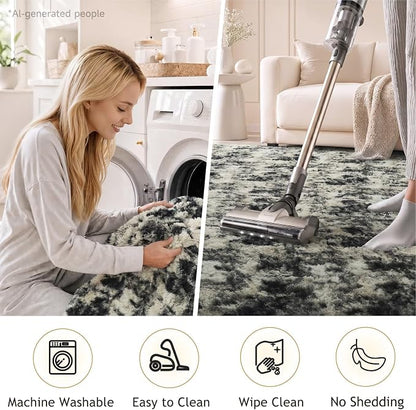 Ophanie Black Gold and Grey Area Rugs for Living Room 5x7,Dark Black Gold Fluffy Shag Large Fuzzy Plush Soft Carpets,Floor Shaggy Rugs for Bedroom,Carpet for Dorm Decor with Over 99 pcs Pile fibers