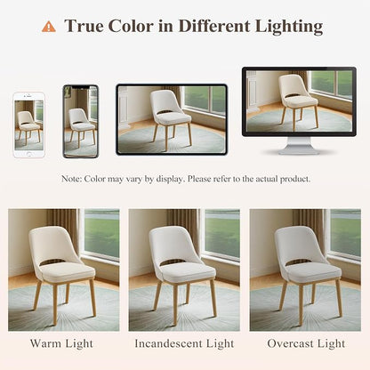 Modern Upholstered Dining Chairs Set of 2, Open Back with Solid Wood Legs, Ergonomic Curved Back Fabric Kitchen Chairs for Dining Room & Kitchen, Living Room Side Chairs, Farmhouse, Beige