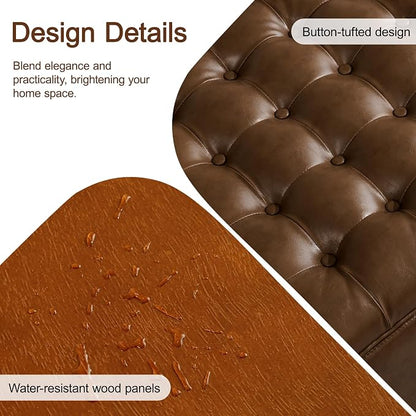 WUTUTUEE 30" Faux Leather Square Storage Ottoman with Wooden Tray, Modern Tufted Button Footstool Coffee Table, Upholstered Large Ottoman for Living Room, Bedroom, Coffee