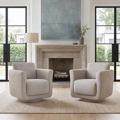 Swivel Accent Chairs Set of 2, Fully Assembled Barrel Chairs, Accent Chairs with Solid Wood Frame & Ergonomic Cushion, 360° Chenille Armchairs for Living Room & Bedroom, Gray