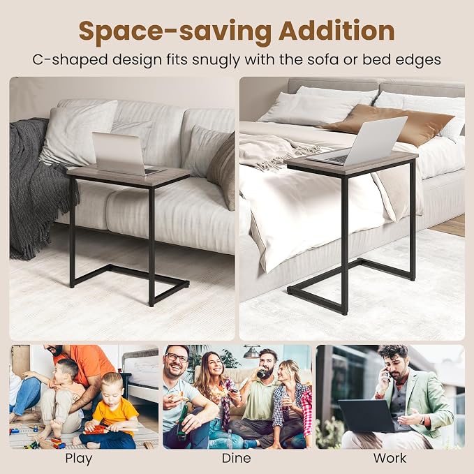GOFLAME Nesting Coffee Tables Set of 3, Rectangular Nesting Center Table with Wood Grain Top & Metal Frame, Modern C-Shaped Nested Side Table Set for Living Room, Bedroom, Black & Oak