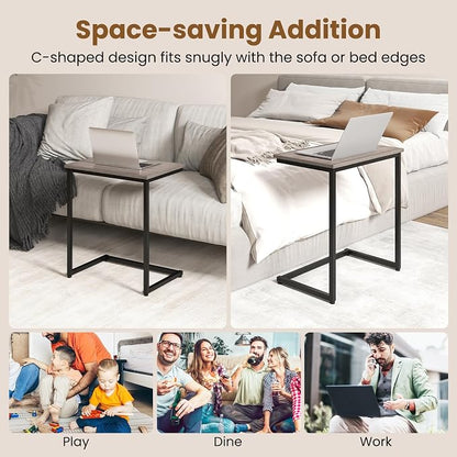 GOFLAME Nesting Coffee Tables Set of 3, Rectangular Nesting Center Table with Wood Grain Top & Metal Frame, Modern C-Shaped Nested Side Table Set for Living Room, Bedroom, Black & Oak