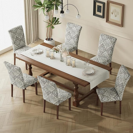 MALOL Dining Chairs Set of 6, High Back Dining Chair with Wood Legs and Nailhead Trim, Modern Padded Kitchen Room Chairs for Dining Room/Restaurant, White/Grey