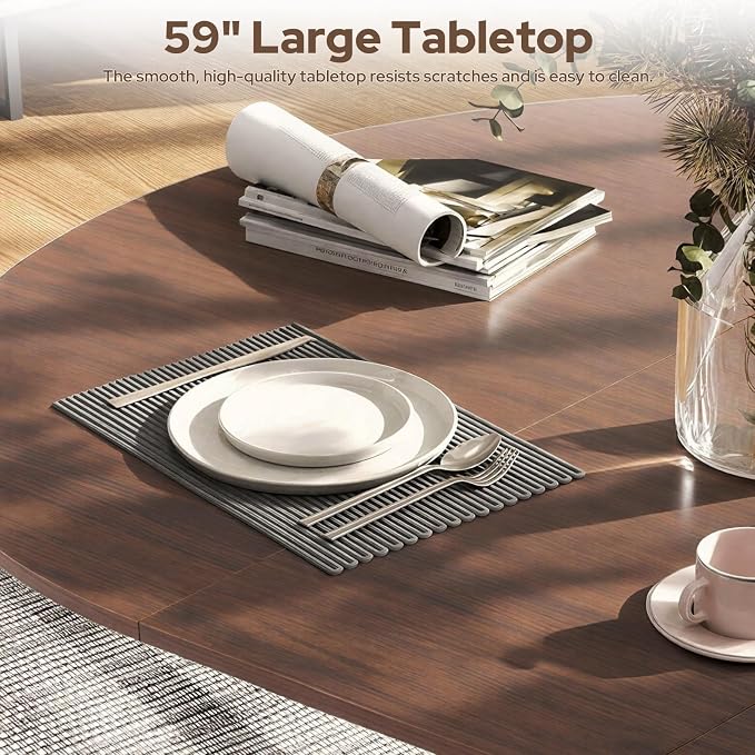 Zevemomo 43"-59" Extendable Dining Room Table for 4-6(Table only), Expandable Round Dining Table, Oval Tabletop with Cross-Shaped Base for Office, Living Room-Dark Brown