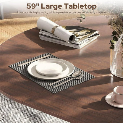 Zevemomo 43"-59" Extendable Dining Room Table for 4-6(Table only), Expandable Round Dining Table, Oval Tabletop with Cross-Shaped Base for Office, Living Room-Dark Brown