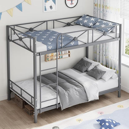 Garvee Metal Bunk Bed Twin Over Twin, Industrial Bunkbeds Heavy Duty Bed with Safety Guard Rails and Space-Saving Design, Steel Bed for School, Bedroom, Grey