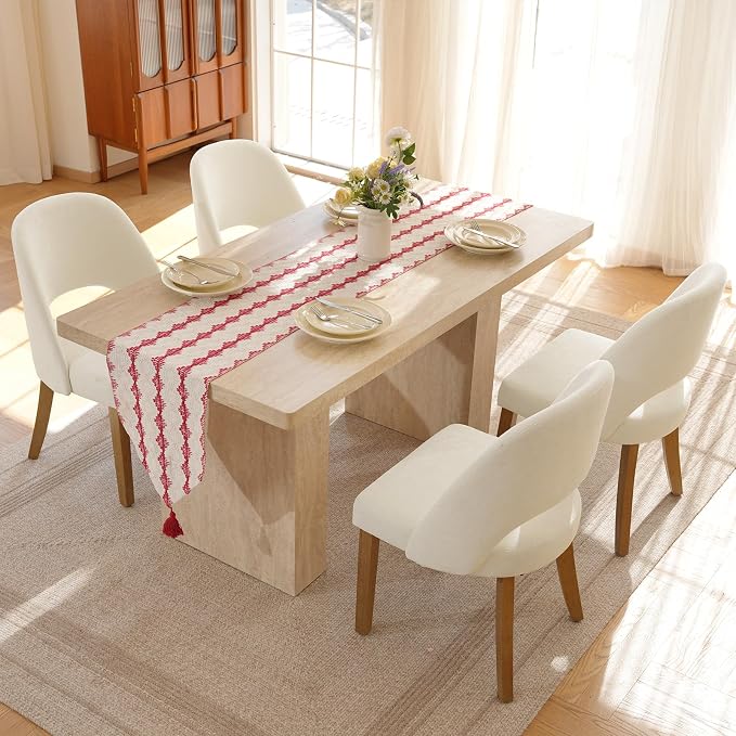 Wooden Dining Chairs Set of 4, Upholstered Modern Chenille Dining Room Chair Kitchen Chairs, Comfy Farmhouse Dinner Chair for Kitchen Dining Room, Beige