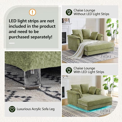 VINGLI Modern Floating Chaise Lounge Chair with Acrylic Legs, Upholstered Cushion Deep Seat Lounge Sofa with Iron-Wood KD Frame, Pillow Armrest, Accent Chair for Living Room, Play Room Apartment
