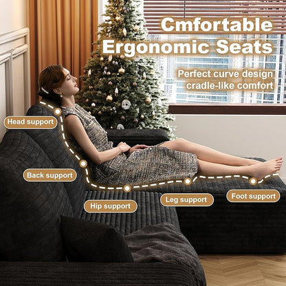 AUGOP 108" Sectional Couches for Living Room Modern Modular Sofa with L-Shape Couchs Upholstered Boneless Couch Deep Seat Sectional Couch with Chaise (Black, Right Facing Chaise+2Seaters)
