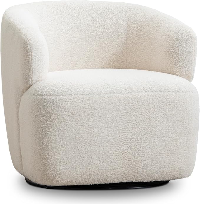 SOFTHION Swivel Accent Chair, Sherpa Teddy Barrel Chair for Living Room, Cozy Round Boucle Arm Chair, Metal Base for Club Nursery Bedroom, Beige Cream White