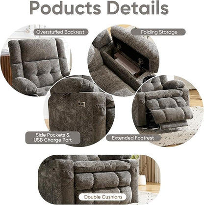 Power Lift Recliner Chair for Elderly with Massage and Heat, Dual Motor Electric Lift Chair with Arm Storage, Lay Flat Recliner for Big and Tall, Infinite Position,Living Room, Bedroom, Gray