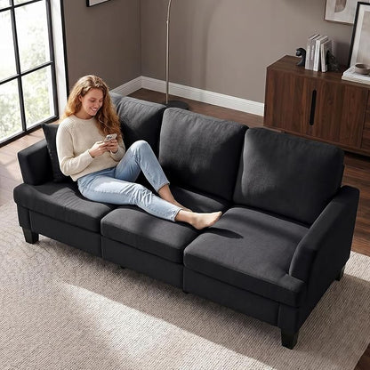 Modern 3 Seater Sofa for Living Room with Soft Deep Seats, Sofa 3 Seater in Linen, Upholstered Apartment Sofa with Armrests, Comfy Cozy Sofas for Bedroom (Linen, Dark Grey)