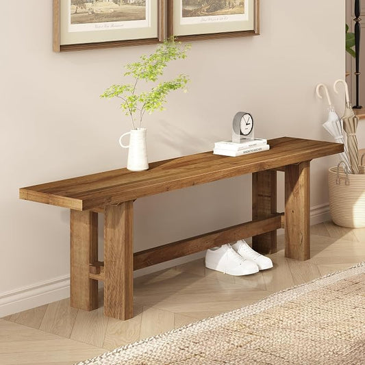 HOKYHOKY Reclaimed Solid Wood Bench, 55" Farmhouse Entryway Bench for Hallway, Kitchen, Dining, Bedroom, Narrow Indoor Bench with Rustic Charm