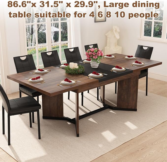 86 in Extendable Dining Table for 6 8 10 People,59"-86" Farmhouse Rectangle Extending Dining Table w/Removable Leaves Space Saving,Wooden Adjustable Tables for Kitchen Office Living Room (Brown&Black)