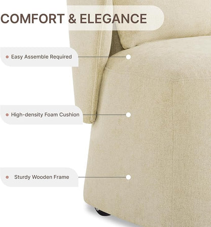 KISLOT Upholstered Dining Chairs with Wheels, Easy Assembly Stain Resistant Fabric Modern Barrel Armchair with Lumbar Cushion, Dining Room Chairs for Kitchen Living Room Bedroom, Sand, Set of 2