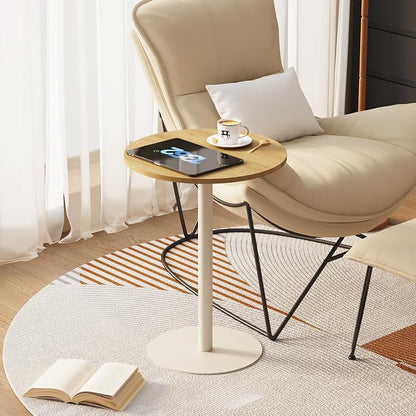 Round Side Table, C Shaped End Table for Small Spaces, Snack Sofa Table for Couch, Modern Accent Night Stand with Metal Leg for Living Room, Bedroom, Corners and Office(Rustic Oak)