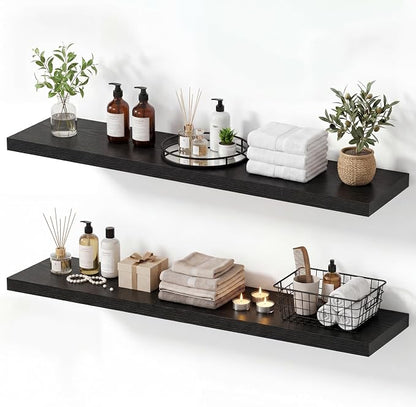 Vivelove 40 Inches Floating Shelves Wall Mounted, 10" Deep Wall Shelves for Bedroom, Bathroom, Living Room, Kitchen, Office, Home Decor, Modern Shelf, Set of 2, Black, 40x10.2x1.5