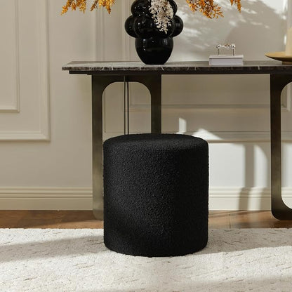 KINWELL 34" Boucle Swivel Barrel Chair with 18" Round Ottoman Set, Fully Assembled Set of Sherpa Accent Chair and Footrest, Modern Comfy Armchair and Footstool for Living Room and Bedroom, Black