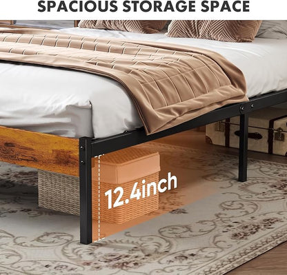 OLIXIS Queen Platform Bed Frame with Wooden Headboard and Footboard, Heavy Duty Metal Slat Mattress Base, 800 LBS Weight Capacity, Sturdy Stable Structure, No Box Spring Needed, Quick Simple Assembly