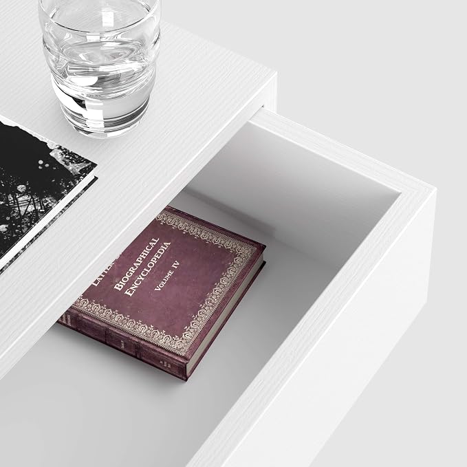 Mobili Fiver, Riccardo Floating nightstand, Ashwood White, 17.7" x 9.8" x 6.1 ", Melamine-Finished, Modern Bedside Table, End Table, Italian Furniture