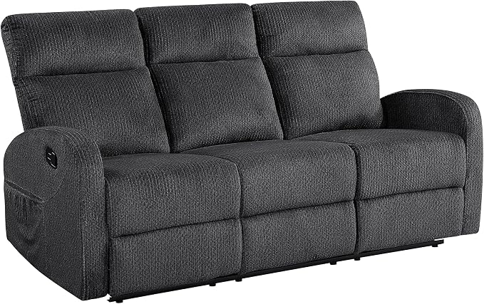 Lexicon Manual Reclining Sofa, Textured Microfiber Recliner Sofa, Wall Hugger, Track Arms, Magazine Pockets, Manual Dual Recliners Couch for Living Room/Office/Apartment, Easy Assembly, Dark Gray