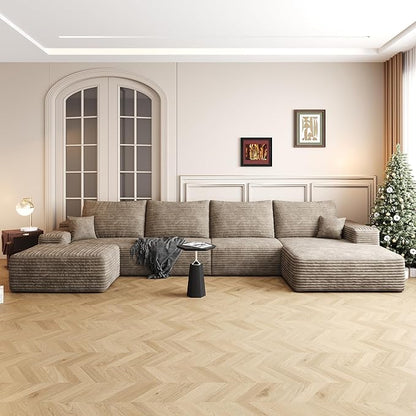AUGOP 136" Sectional Couches for Living Room Modern Modular Sofa with L-Shape Couchs Upholstered Boneless Couch Deep Seat Sectional Couch with Chaise (Camel, Right Facing Chaise+3Seaters+Ottoman)