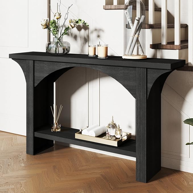 Black Entry Table, 55'' Modern Console Table 2-Tier Wood Entrance Table Foyer Tables for Entryway Hallway