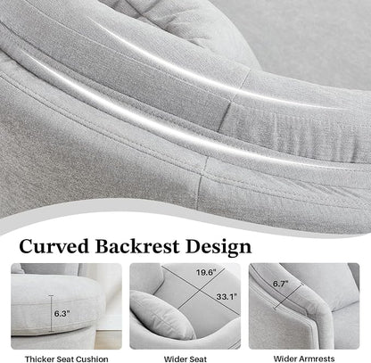 Swivel Accent Chair, Widened Round Barrel Chair with Pillow | Wide Padded Seat, Upholstered Chenille, Silent 360° Swivel Barrel Armchair for Living Room Bedroom Reading Nook, Light Gray