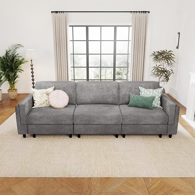 KKL 3 Seat 83‘’ Sofa Couch for Living Room - Modular Sectional Small Couch with Storage Ottoman, Convertible L Shaped for Living Room, Modern Reversible Design (Grey, 3 Seat Sofa)