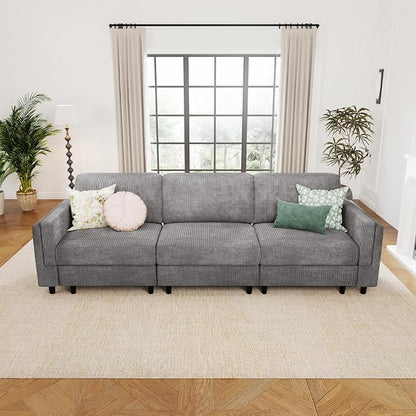 KKL 3 Seat 83‘’ Sofa Couch for Living Room - Modular Sectional Small Couch with Storage Ottoman, Convertible L Shaped for Living Room, Modern Reversible Design (Grey, 3 Seat Sofa)