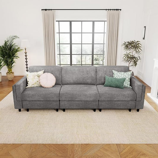 KKL 3 Seat 83‘’ Sofa Couch for Living Room - Modular Sectional Small Couch with Storage Ottoman, Convertible L Shaped for Living Room, Modern Reversible Design (Grey, 3 Seat Sofa)