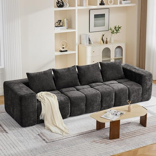 119" Oversized 3 Seater Boneless Couch, Comfy Cloud Modular Sectional Sofa with Deep Seat, Modern Memory Foam Boneless Couches for Living Room, Tufted Sofa, No Assembly Required, Dark Grey