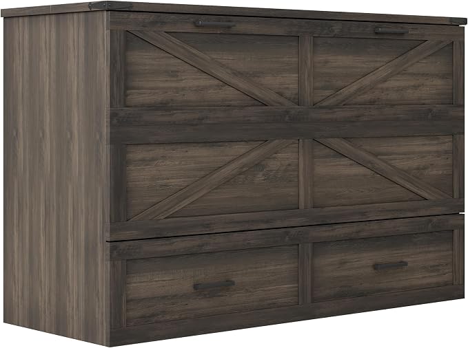 Bellemave Queen Murphy Bed with Charging Station and Storage, Farmhouse Murphy bedframe with Foldable Panel, Noisy Free, for Guest Bedroom, Living Room, Office, Rustic Gray