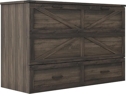 Bellemave Queen Murphy Bed with Charging Station and Storage, Farmhouse Murphy bedframe with Foldable Panel, Noisy Free, for Guest Bedroom, Living Room, Office, Rustic Gray
