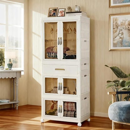 Pet Portable Wardrobe Closet with Doors, Pet Wardrobe Storage Cabinet with Hanging Rod Storage Organizer Large Plastic Storage Cabinet for Pet Clothes, Toys, Snacks, Plastic folding storage box units