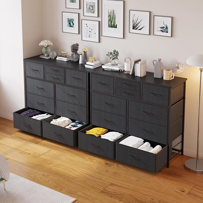 LUMTOK 10-Drawer Dresser, Fabric Storage Tower with Drawers for Bedroom, Dresser Drawer with Handle for Bedroom, Living Room, Hallway, Closets & Nurseryteel Frame, Wood Top (10 Drawer/Grey)