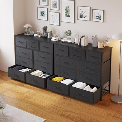 LUMTOK 10-Drawer Dresser, Fabric Storage Tower with Drawers for Bedroom, Dresser Drawer with Handle for Bedroom, Living Room, Hallway, Closets & Nurseryteel Frame, Wood Top (10 Drawer/Grey)