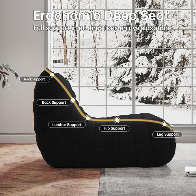 WHGBJA Bean Bag Chairs for Adults with Memory Foam Couch, Loveseat Sofa Chair for Bedroom, Living Room, Reading, Gaming Floor Sofa Couch, Boneless, Comfy