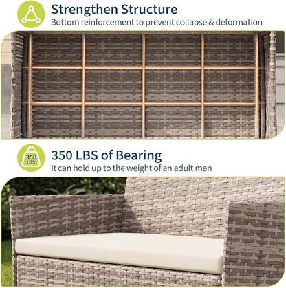 4-Piece Outdoor Furniture Set, PE Rattan Wicker Chairs with Soft Cushions & Tempered Glass Coffee Table - All-Weather Patio Set for Garden, Backyard, Porch, Poolside (Grey/Beige)