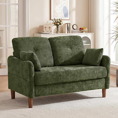 Vipbear 48" Loveseat Sofa,Modern Small Couches for Small Spaces,Green Chenille Love Seat Couch for Living Room,Bedroom,Apartment,Office,Deep Seat,Throw Pillow,Side Pockets,Curved Armrest